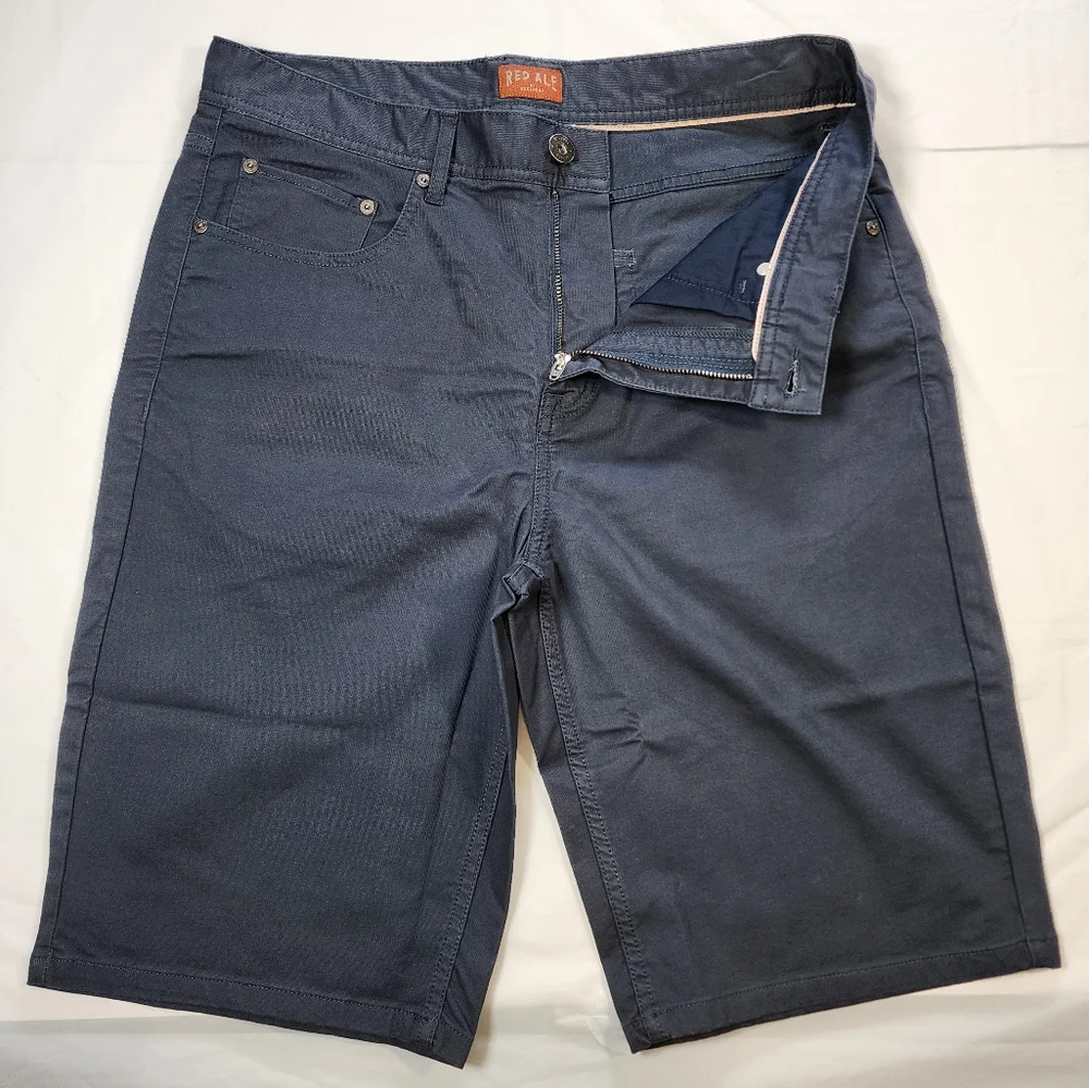 Red Ale Micro Corduroy Chino Shorts Navy Flat Front Casual Mens Size 31x11 - Picture 2 of 10